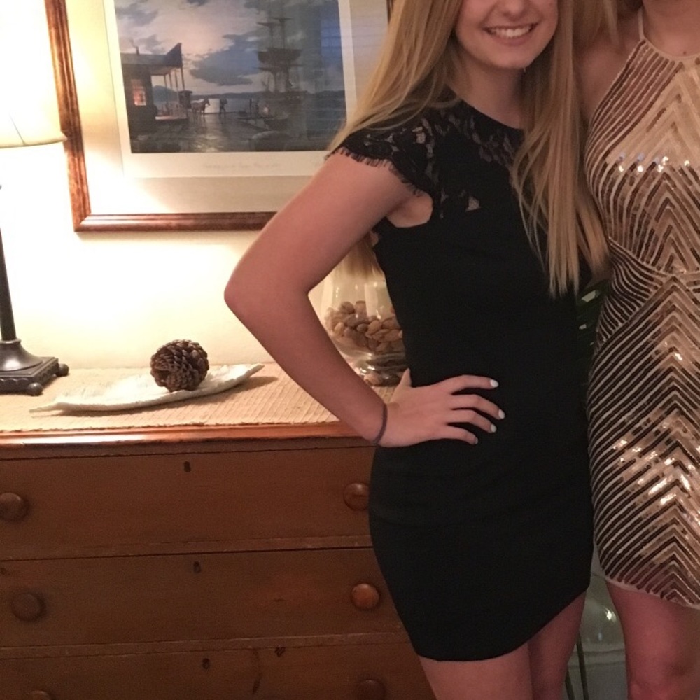 Simple black lace formal dress